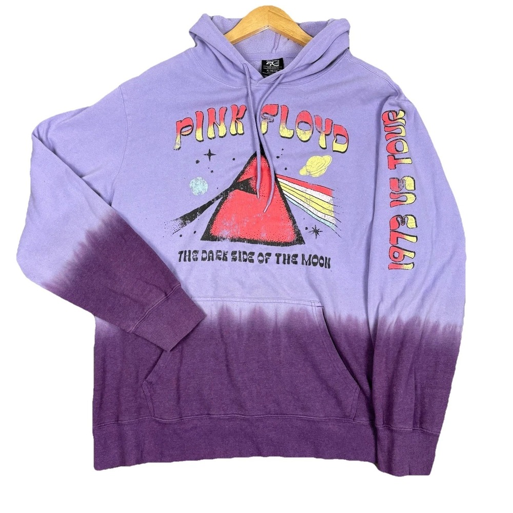 Vintage Style Pink Floyd Hoodie XL Dark Side of the Moon 1973 Tour Purple DipDye